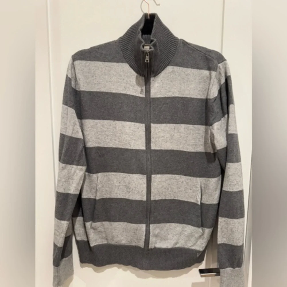Banana Republic Men’s Medium Striped Zip Up Cardigan Sweater M cotton cashmere